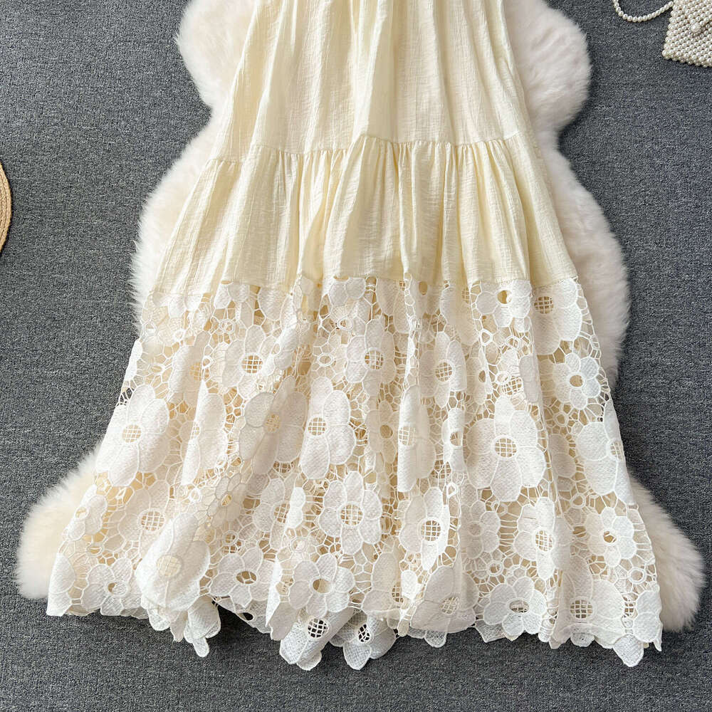 High End Neck Hanging Holiday with A Thousand Gold Style Dress, High-end Light Luxury, Niche Embroidery, Hollowed Out Lace Dress Pregnant Womens Dress