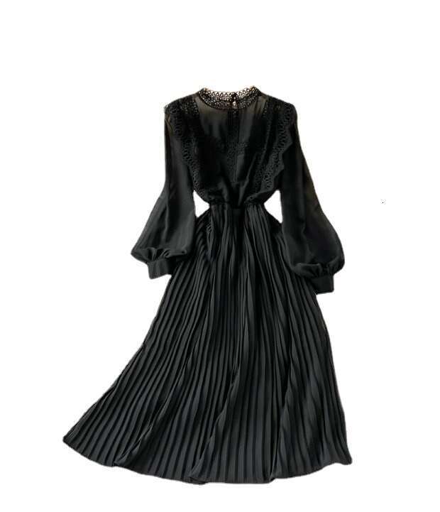 Dressed Lace Patchwork Pleated Chiffon Dress High Waisted and Slim Temperament, Featuring Long Skirt with A Large Hem Loose Waist Lace Dress BOHO DRES