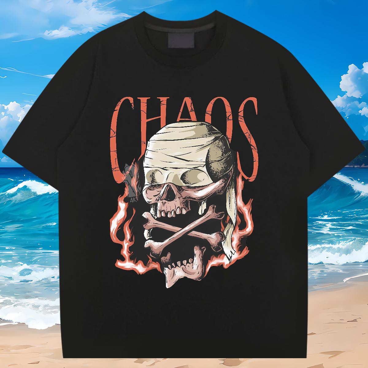 Comfortable T shirt Skeleton 230g Cotton Summer Casual Breathable Short Sleeve Couples T Shirts 2024 New Floral Print Tees