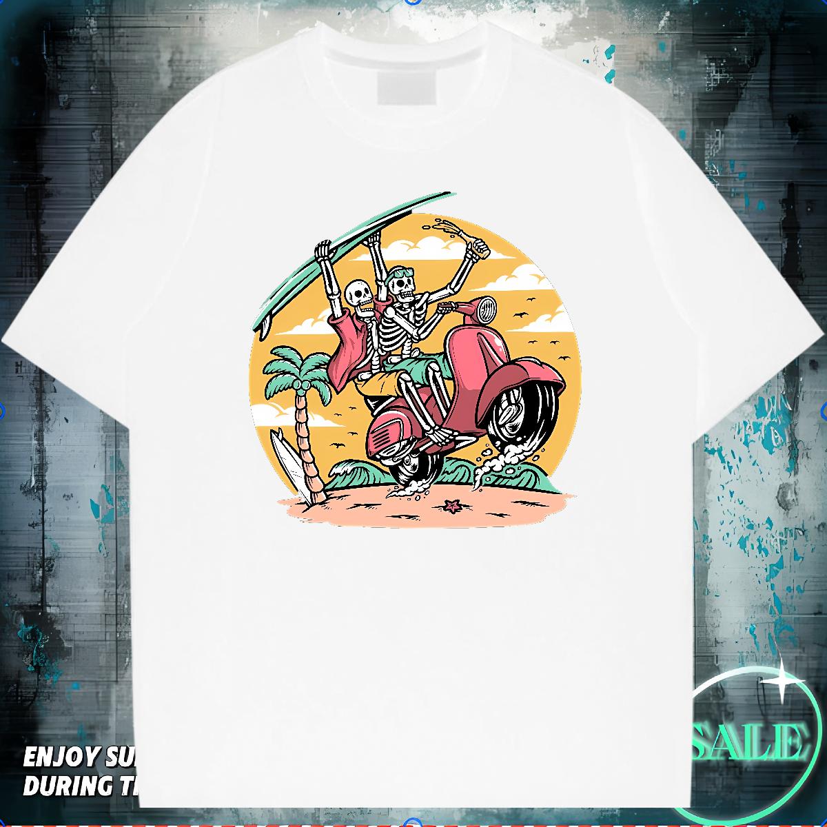 Classic Couples T Shirts Skeleton 100% Cotton 230g Breathable Short Sleeve Sports Casual T-Shirts Plus Size Custom Fashion Designer Tees Shirts