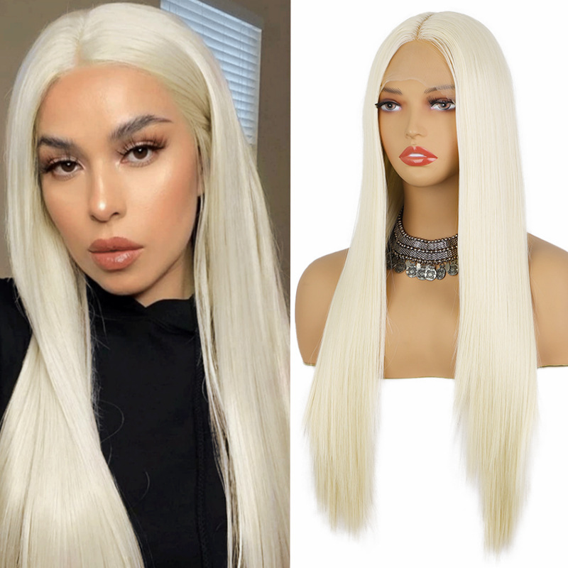 Synthetic Wig Mechanism T Part Lace Front Wigs Silky Straight Middle Part 1B# 60# Color Chemical Fiber 28inch Hair Products