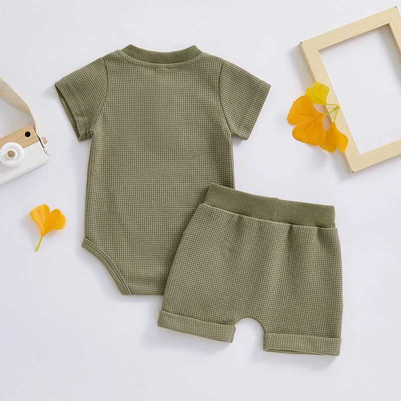 Clothing Sets Summer Newborn Infant Baby Boys Clothes Sets Solid Color Short Sleeve Button Up Waffle Romper and Casual Shorts Sets
