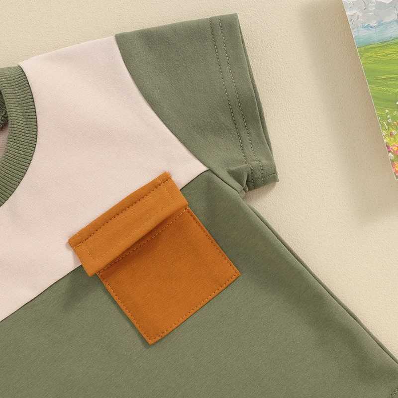 Clothing Sets Toddler Boy Summer Clothes Baby Clothing Sets Contrast Color Short Sleeve Pocket T-Shirt with Elastic Waist Shorts 2Pcs Outfit