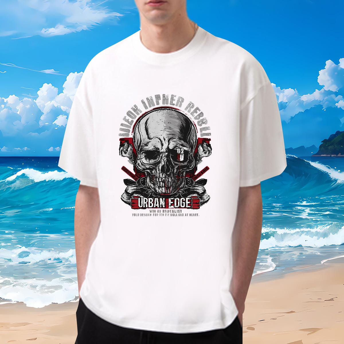 DIY Customized T Shirts Men Skeleton 230g Cotton Oversized 3XL 4XL Tshirt for Man Woman Spring Summer Breathable Crew Neck Cotton Loose Fit Tees