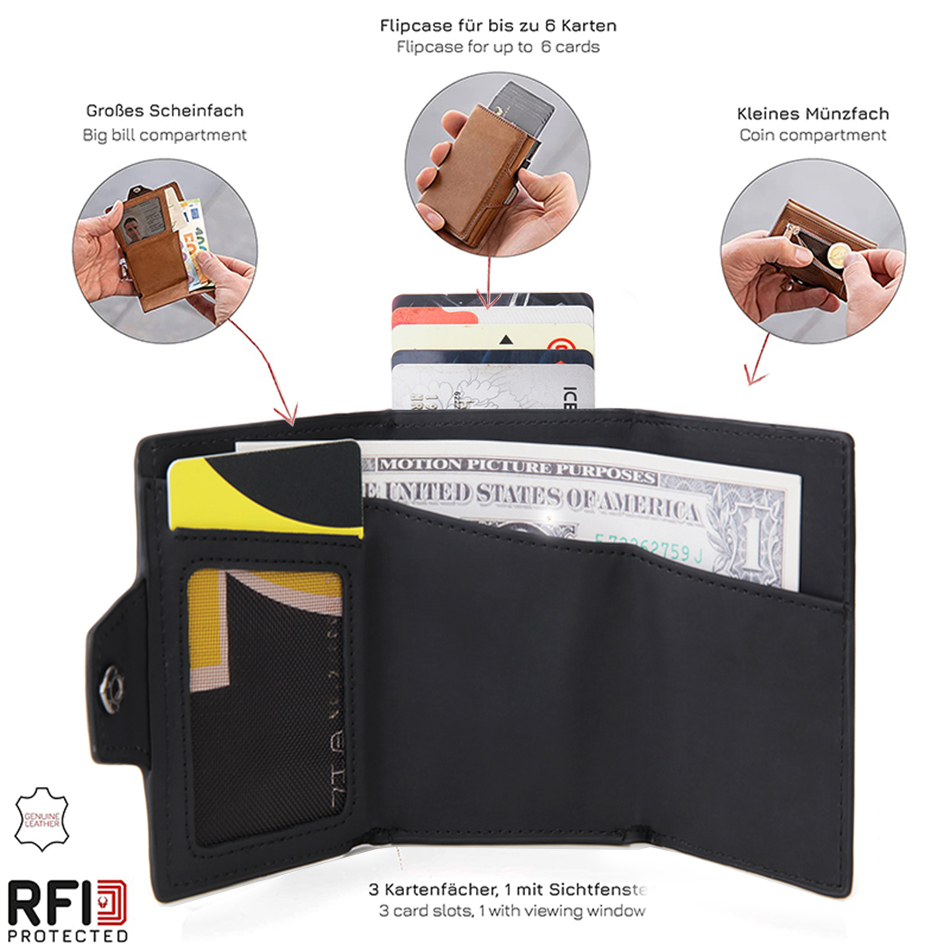 Credit Card Holder Men Wallets RFID Aluminium Box PU Leather Wallets with Money Clip Carbon Fiber Bank Cardholder Case Choice