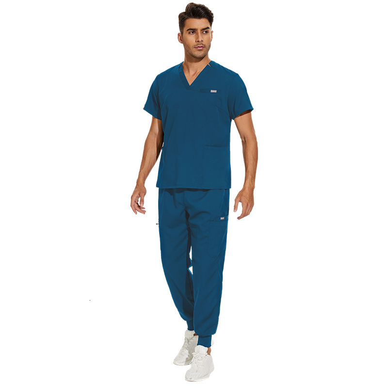 Large size V-neck hospital nurse uniform set for women's Korean version hand sanitizer short sleeved unisex doctor F717#38 ddmymarket
