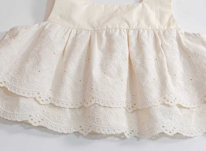 Clothing Sets Girls Set 2024 Summer New Baby Lace Strap Set Square Neck Embroidered Doll Shirt Flower Bract Pants Sweet Casual Two Piece Set