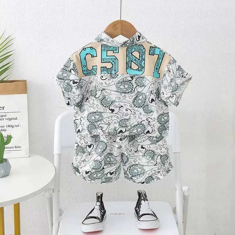 Clothing Sets Boys Summer Set New Childrens Shirt Handsome And Thin Style Childrens Summer Short Sleeve Two Piece Set with Trendy Colors