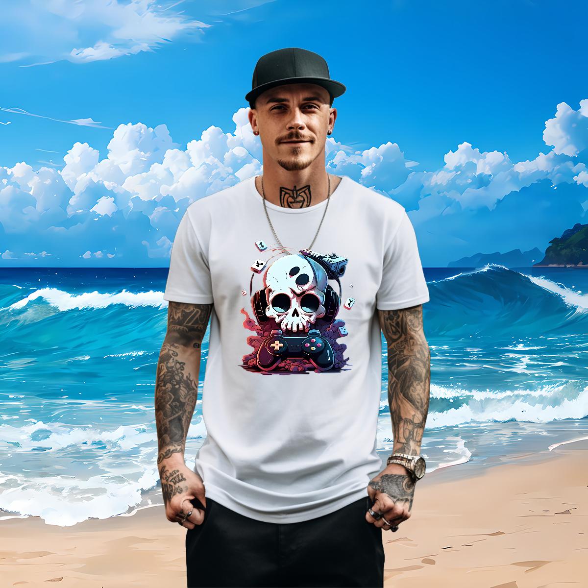 Loose Fit T Shirts Men Skeleton 230g 100% Cotton High Street Hip Hop Cotton O Neck Short Sleeves Men Tshirts Brand Plus Size Custom Polos