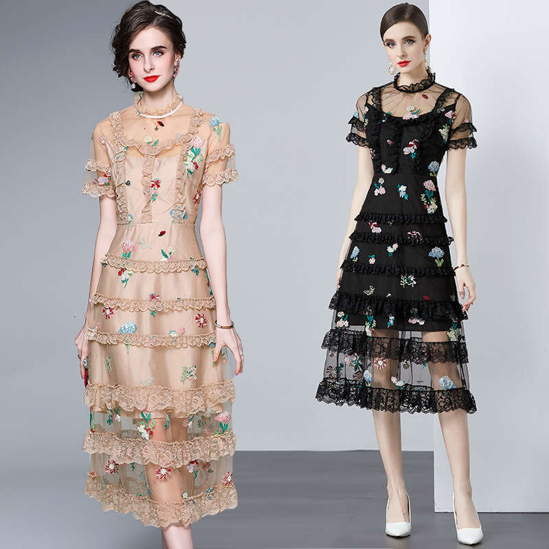 and Salt Skirt Summer 2024 New Womens Wear Fragmented Flower Mesh Fairy Dress Long Style Super Immortal Sweet Loose Novelty Lace Dress Oversize Dress