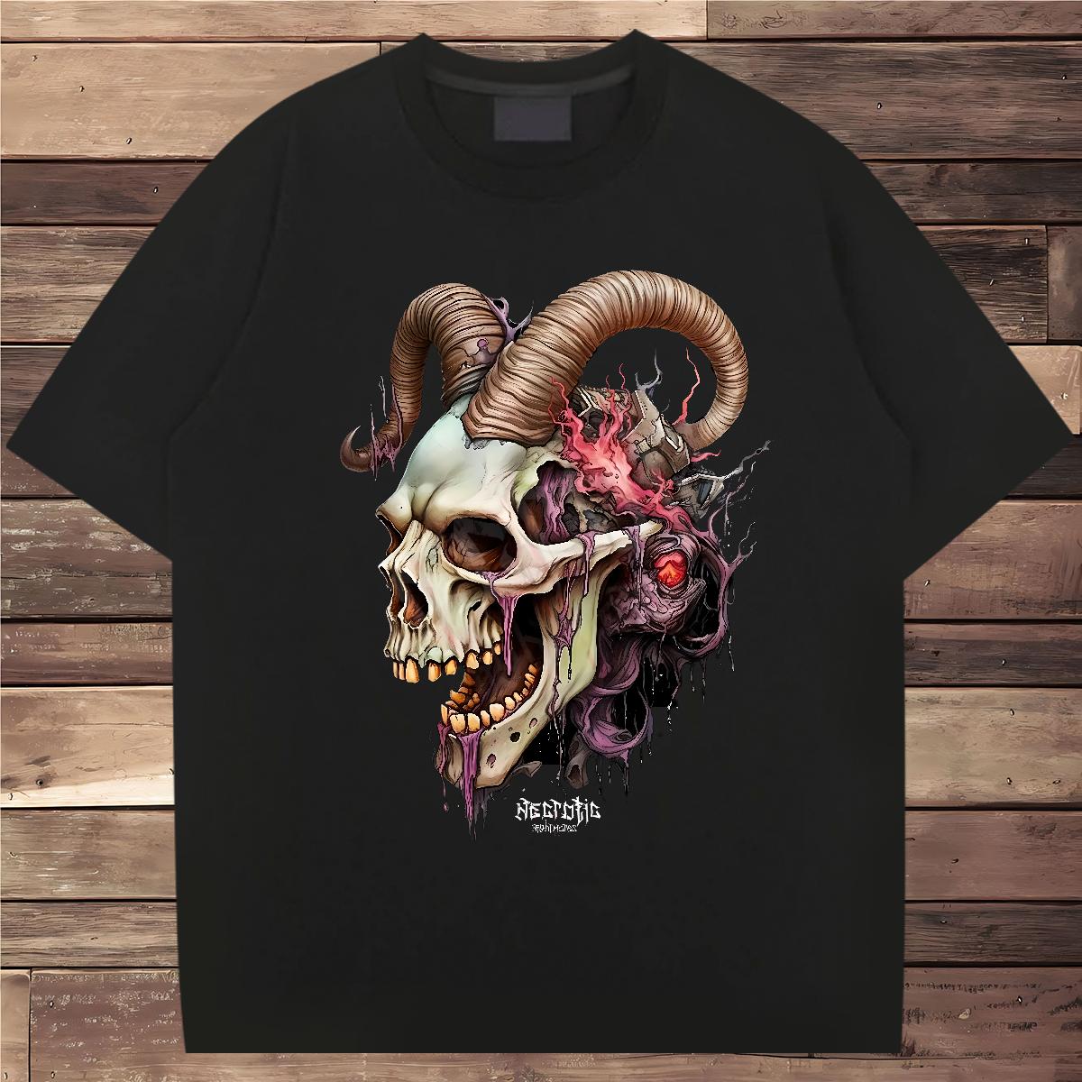 Brand T shirt Skeleton 230g Cotton Hip Hop Street Cotton O Neck Short Sleeves Men Tops Tees New Arrival DIY Anime Wear