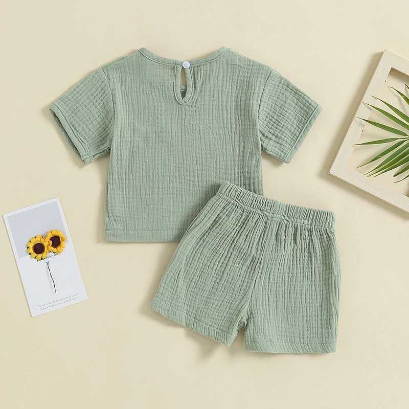 Clothing Sets Summer Toddler Baby Boys Girls Outfit Clothes Sets Solid Color Short Sleeve Pocket T-Shirt + Shorts Baby Children Clothing