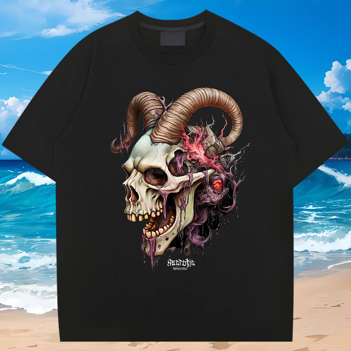 Casual New T-Shirts for Men Skeleton 230g Cotton Oversized Tshirts Home Outdoor Breathable Short Sleeve Soft Tee Shirt