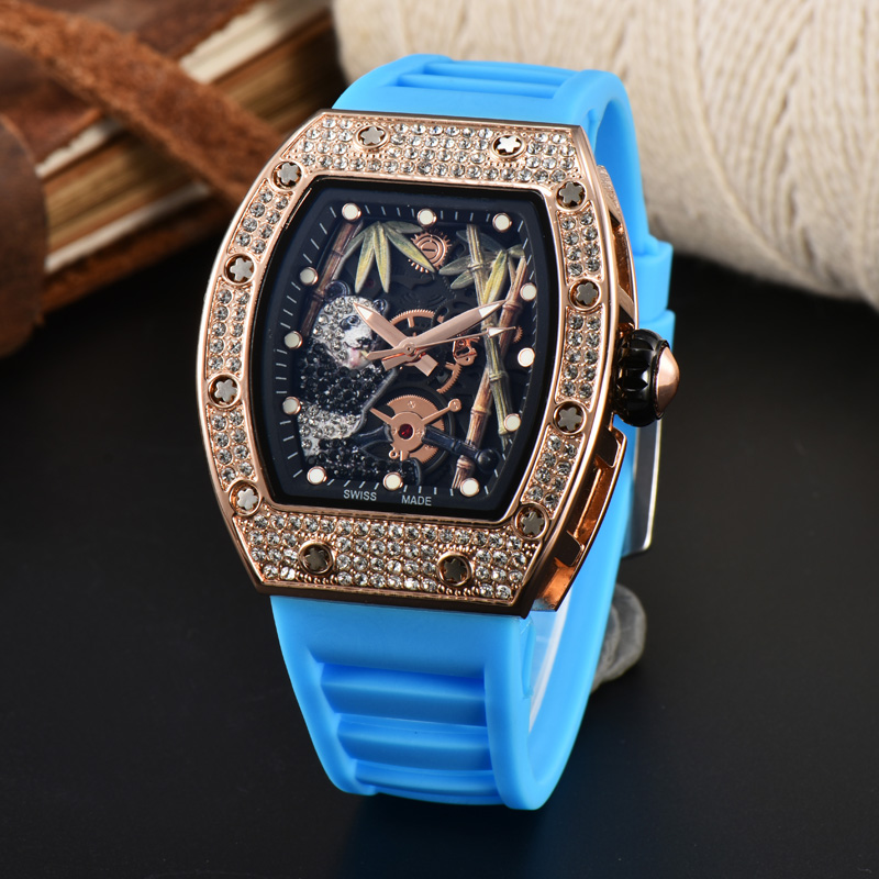 fashion designer watch panda hollow barrel watch quartz diamond set highquality mens watch silicone rubber strap full function watch the latest top watches