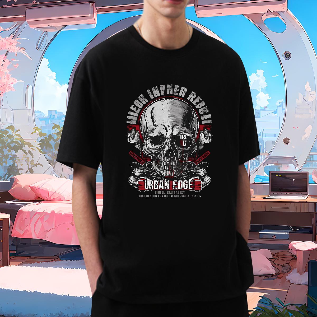 Fashion Design Men T Shirts Skeleton 230g 100% Cotton DIY Printed High Street Hip Hop Men Tops Tees Cotton Breathable Short Sleeve Unisex