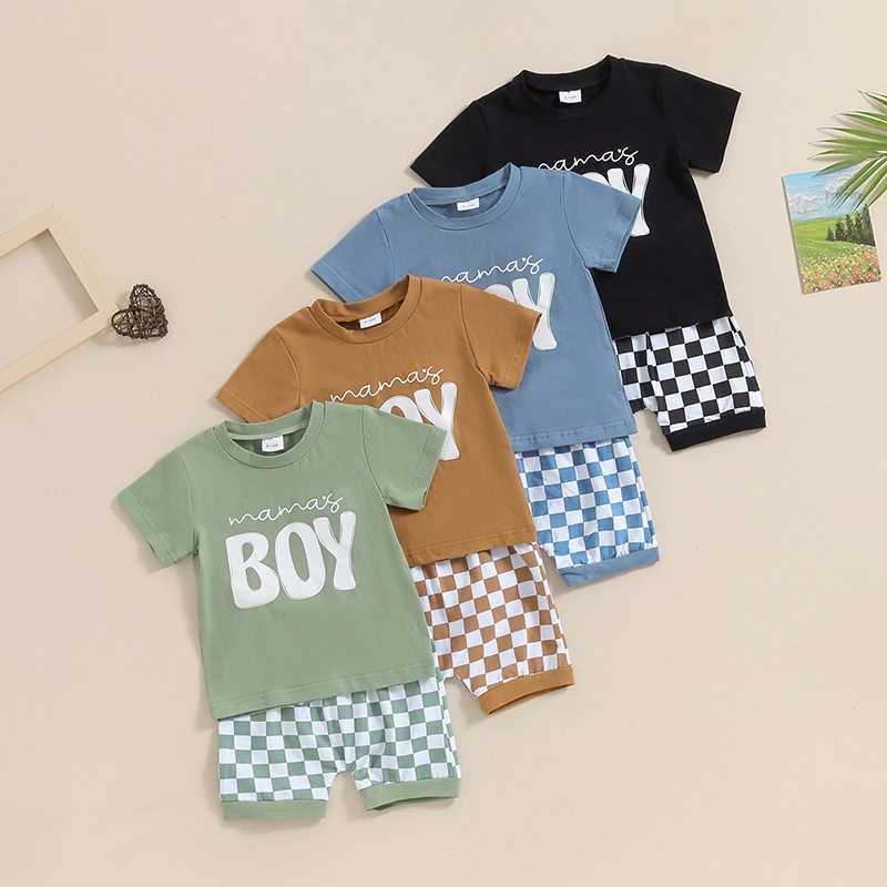 Clothing Sets Summer Infant Toddler Short Sleeves Shorts Set Baby Boys Cotton Letter Print T-shirt+Checkerboard Shorts Two-piece Suit