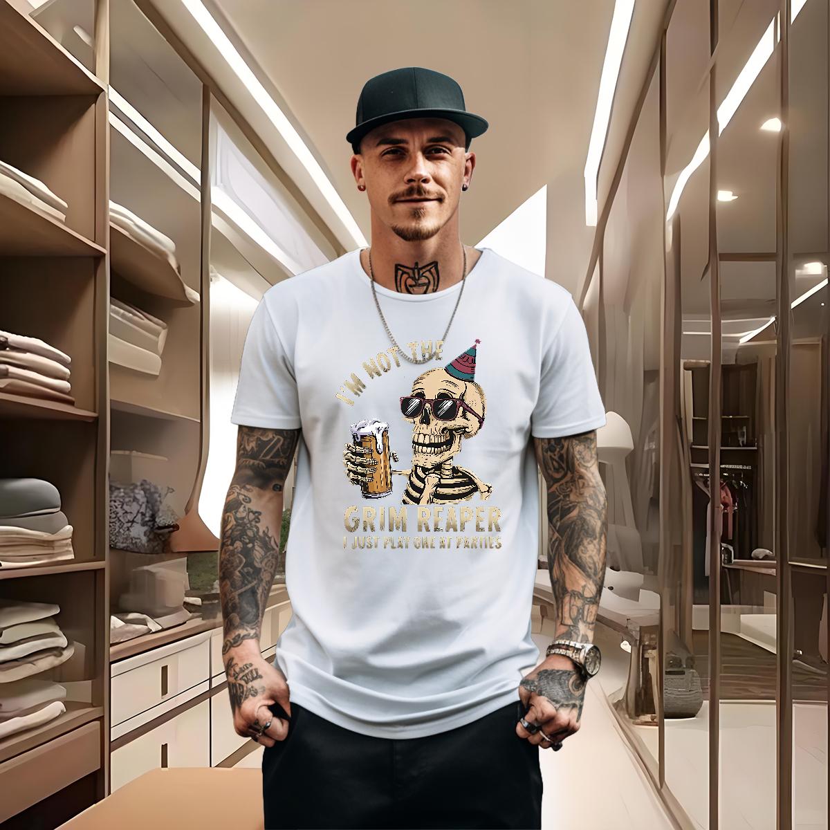 Cool T Shirt For Man Skeleton 100% Cotton 230g Beach 180g Cotton Men Clothes T-Shirt Fashion New Graphic Tees