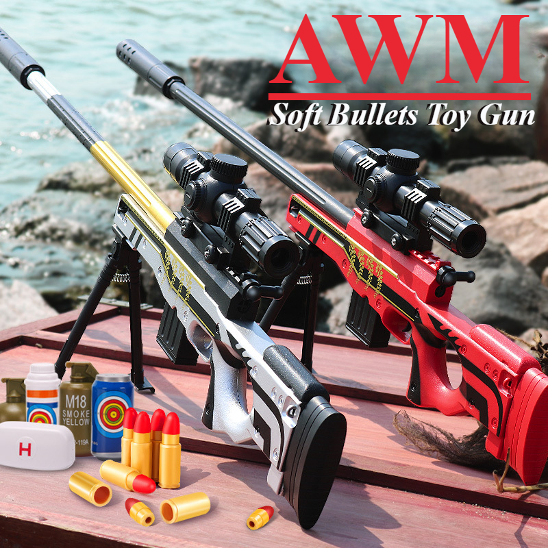 AWM Manual Toy Gun With Soft Bullet Plastic Model Sniper Rifle Shell Throwing Look Real Movie Collection Outdoor Cs Pubg Jedi Game Prop Gifts For Boys