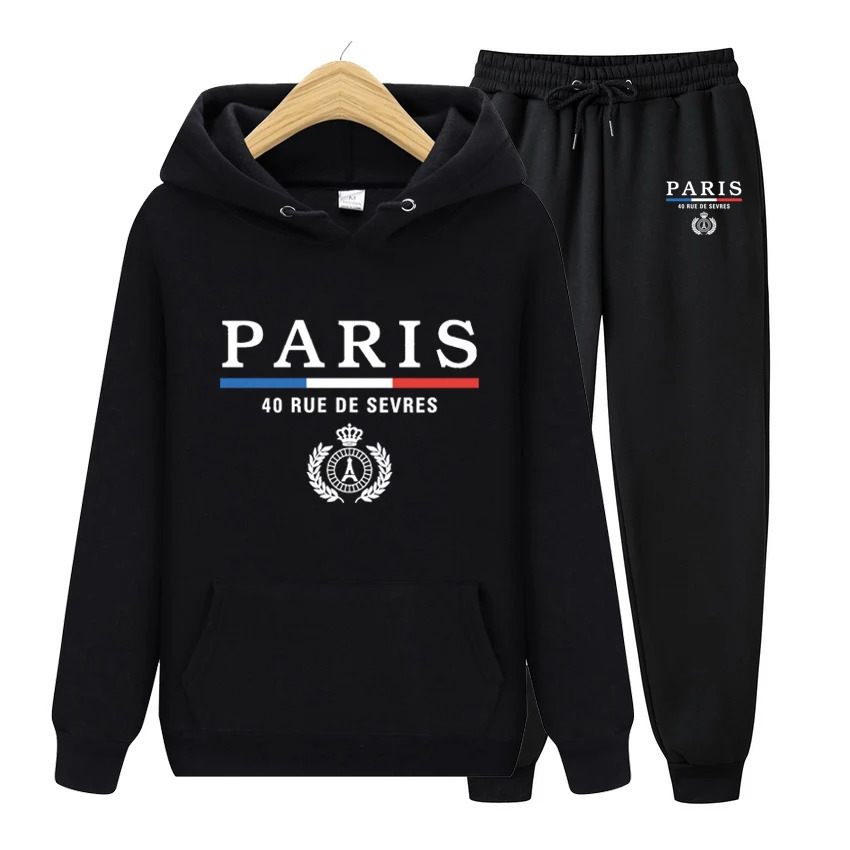 France Paris Men Women Hoodie Sweatshirt Tracksuit Set 2PC Autumn Winter Mens Hooded JacketPants Suit Male Sportswear Outwear 240717