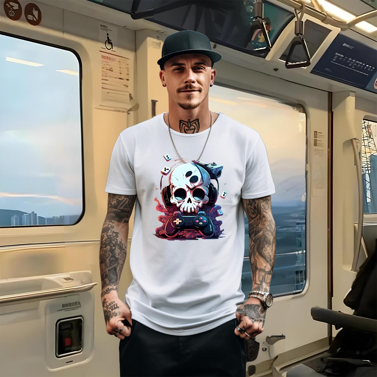 Classic Men Clothes T-Shirt Skeleton 230g Cotton Cotton Breathable Street Casual T-Shirts DIY Printed New Designer Tops Tees
