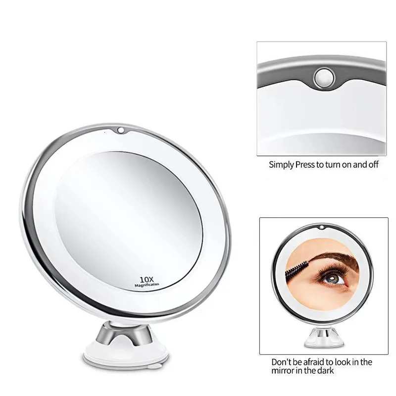 Flexible Makeup Mirror 10x Magnifying Mirrors 14 Led Lighted Touch Screen Vanity Mirror Portable Dressing Table Cosmetic Mirrors 240715