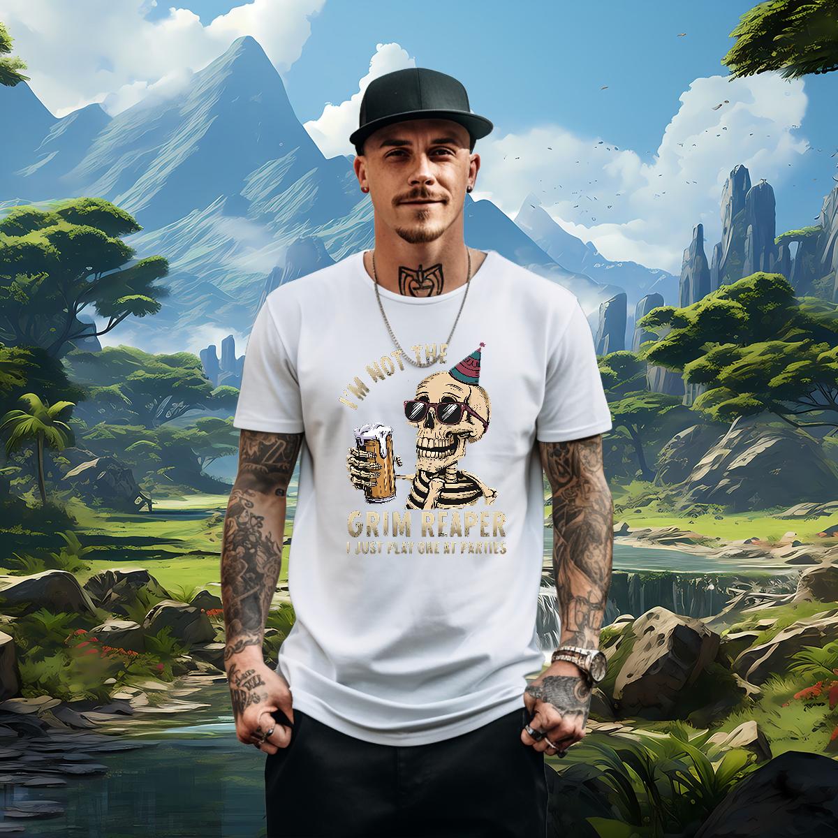 Popular T-Shirts for Men Skeleton 100% Cotton 230g Daily Wear Round Neck Short Sleeve Men Tshirts Fashion DIY Top Tees