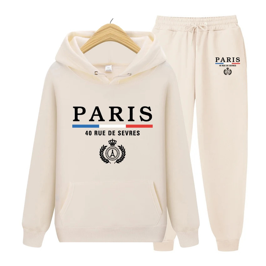 France Paris Men Women Hoodie Sweatshirt Tracksuit Set 2PC Autumn Winter Mens Hooded JacketPants Suit Male Sportswear Outwear 240717