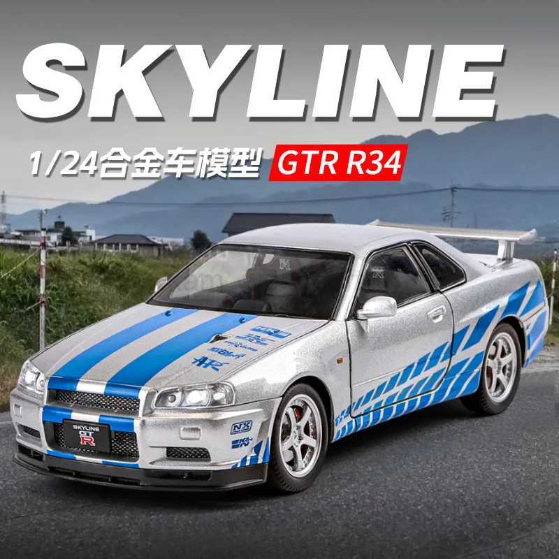 1 24 Nissan Skyline GTR R34 Street Car Edition Alloy Model Diecast Metal Sports Car Model Sound Light Childrens Toy Gift C343M240717