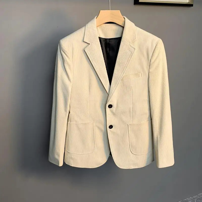 British style mens business striped suit slim corduroy solid color leisure fashion coat 240711