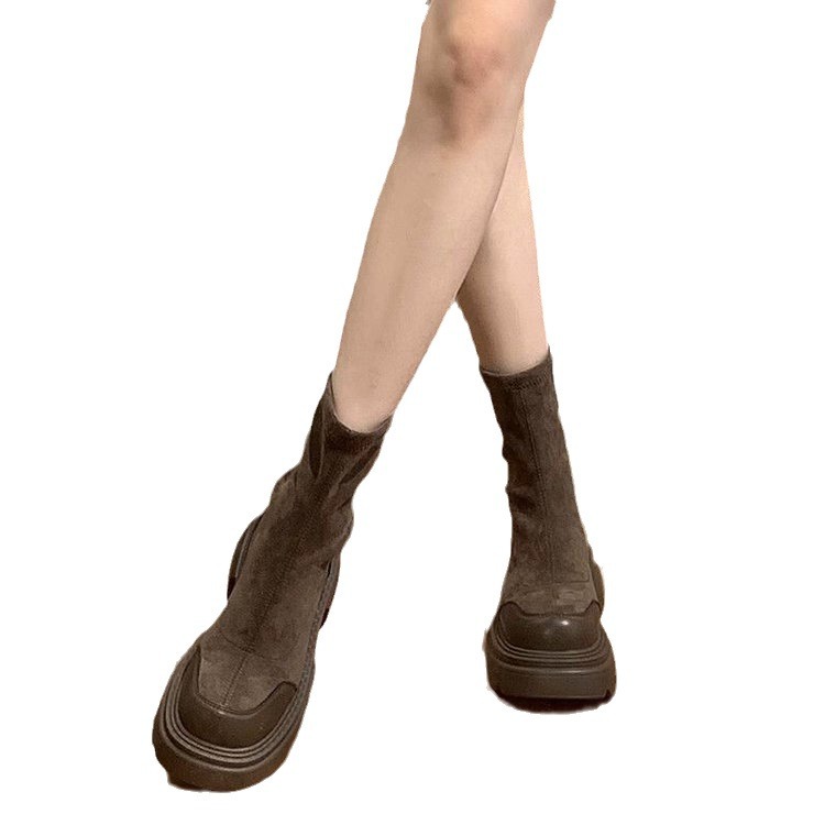 New Thick Fashion Bottom 2024 Comfortable Durable Explosive Style Coarse Heel Simple and Slim Versatile Martin Boots Lhshoe