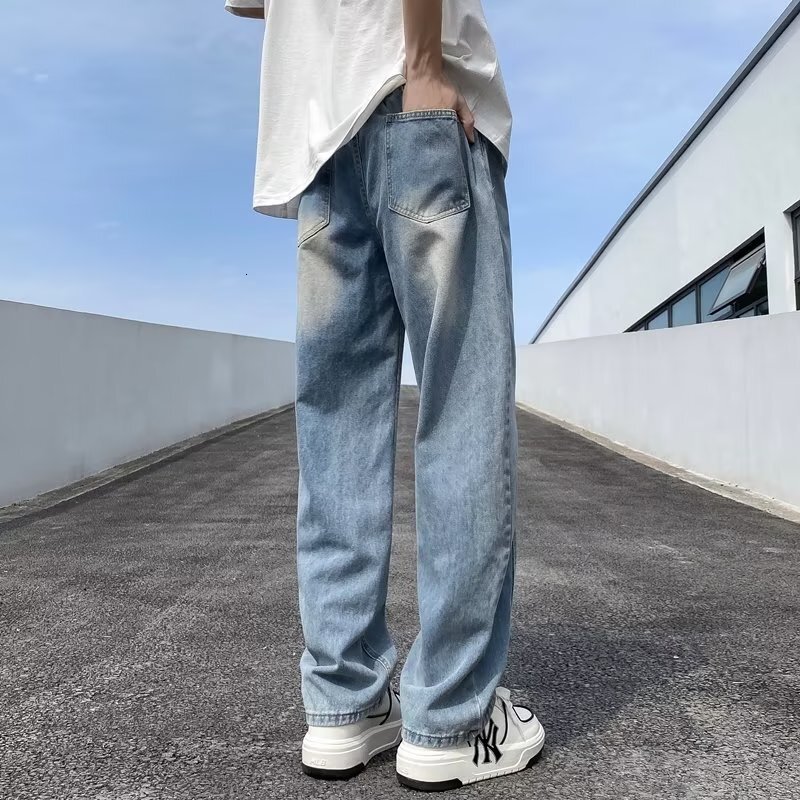 Jeans for men in spring, autumn, summer, men's high street straight tube loose washed casual pants, trendy trend
