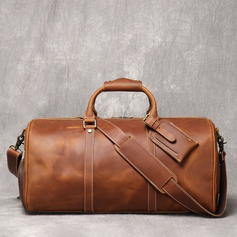 Vintage weekender travel Bags Crazy Horse Leather Mens Duffle Lightweight Crossbody Handbag 15 Inch Laptop Bag 240704 dc79 4