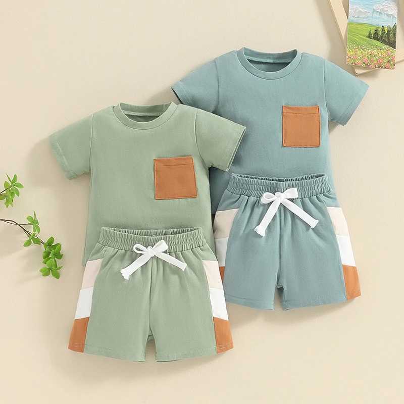 Clothing Sets Summer Clothing Set Toddler Clothes Set Kids Short Sleeve T-Shirt Contrast Colors Elastic Shorts Infant Baby boy Clothes suits