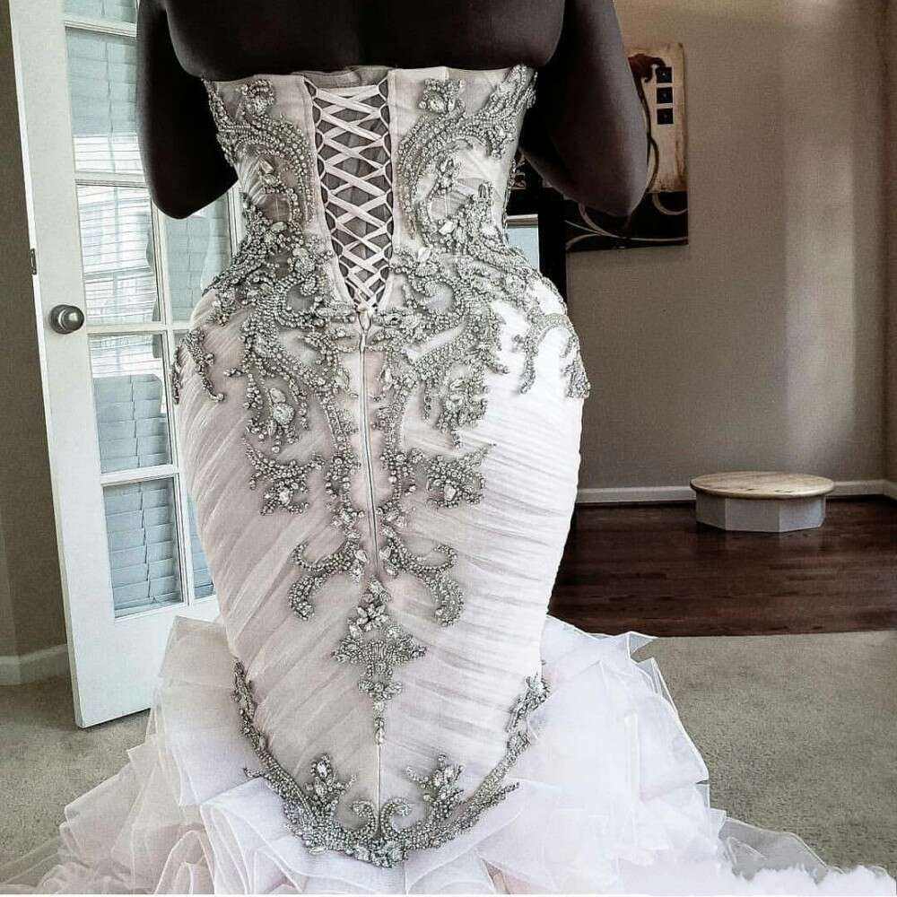 South African Mor Beading Dresses Tiered Skirts Long Bridal Gowns Lace Up Vintage Mermaid Wedding Dress