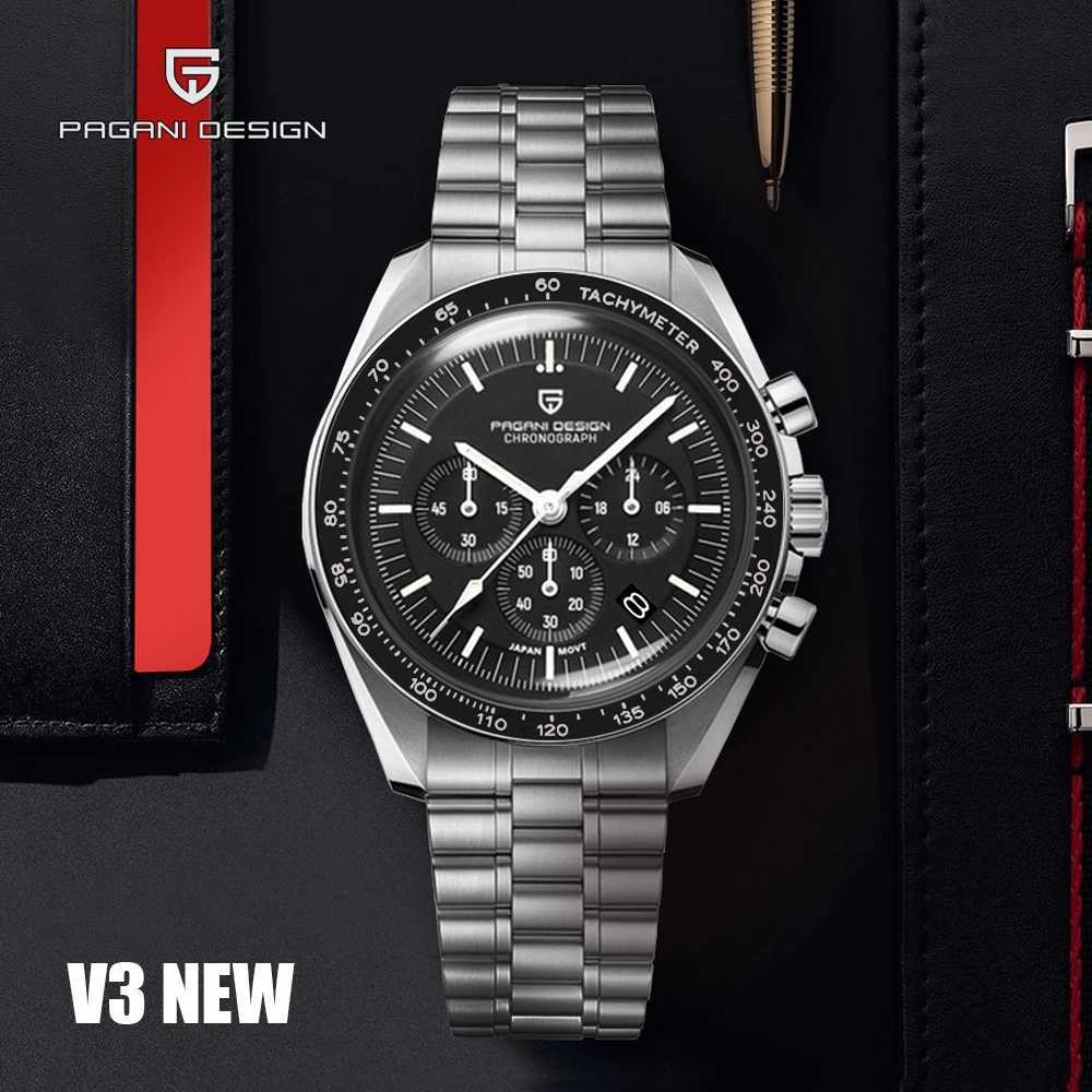 Other Watches 2023 New PAGANI Design Mens Top Luxury Automatic Quartz Timing Waterproof Sports Stainless Steel Clock Relocation J240711