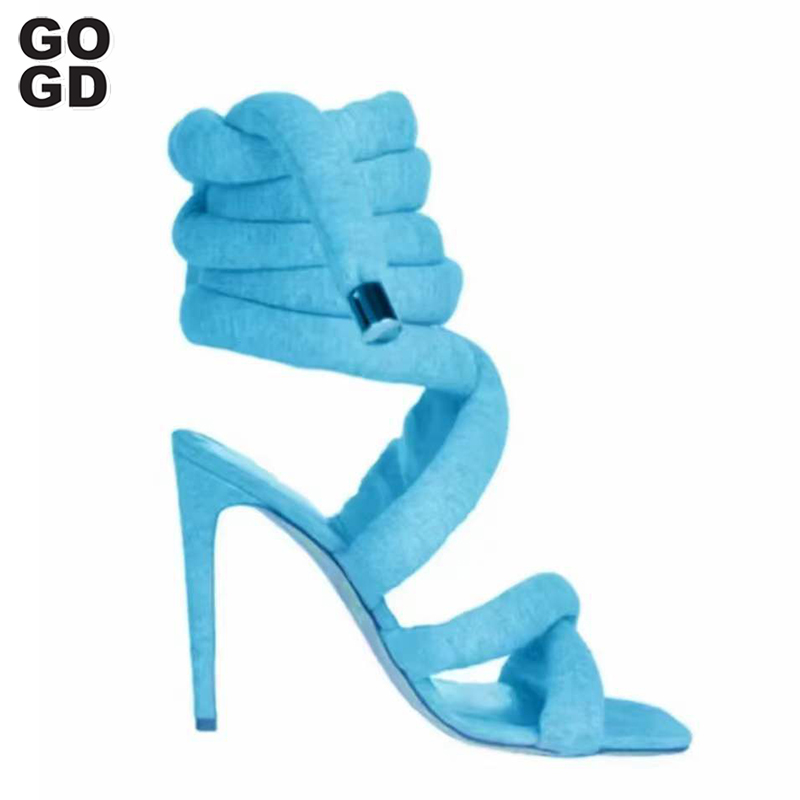 GOGD Designer New 2023 Summer Sandals Gladiator Shoes Cloth Rope Lace Up Strappy Temperament Sexy Party Cross-tied High Heels