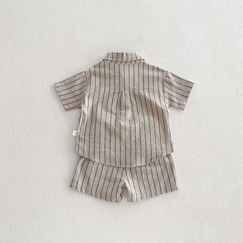 Clothing Sets Baby clothes 0-5-year-old baby retro striped short sleeved sports set 2024 summer childrens lapel shirt loosecasualtwo-pieceset 3KGV