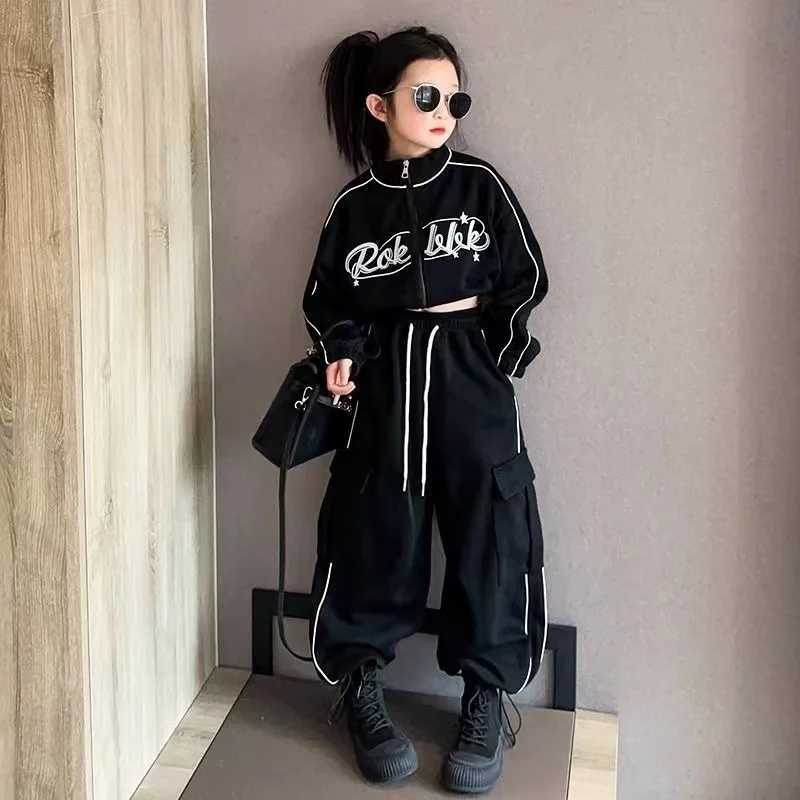 Clothing Sets Girls Spring and Autumn Set 2024 Childrens New Style Trendy Middle and Large Childrens Sports and Leisure Two piece Set