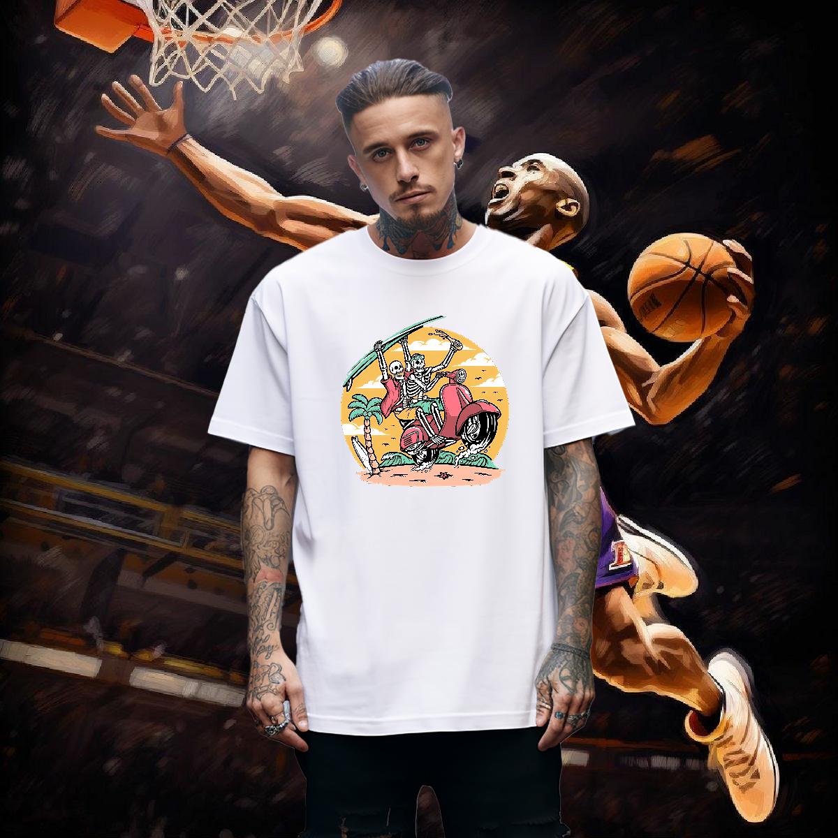 5A Men Tees Skeleton 100% Cotton 230g Round Neck Short Sleeve Hip Hop T-Shirts Customized Fashion Design Polos
