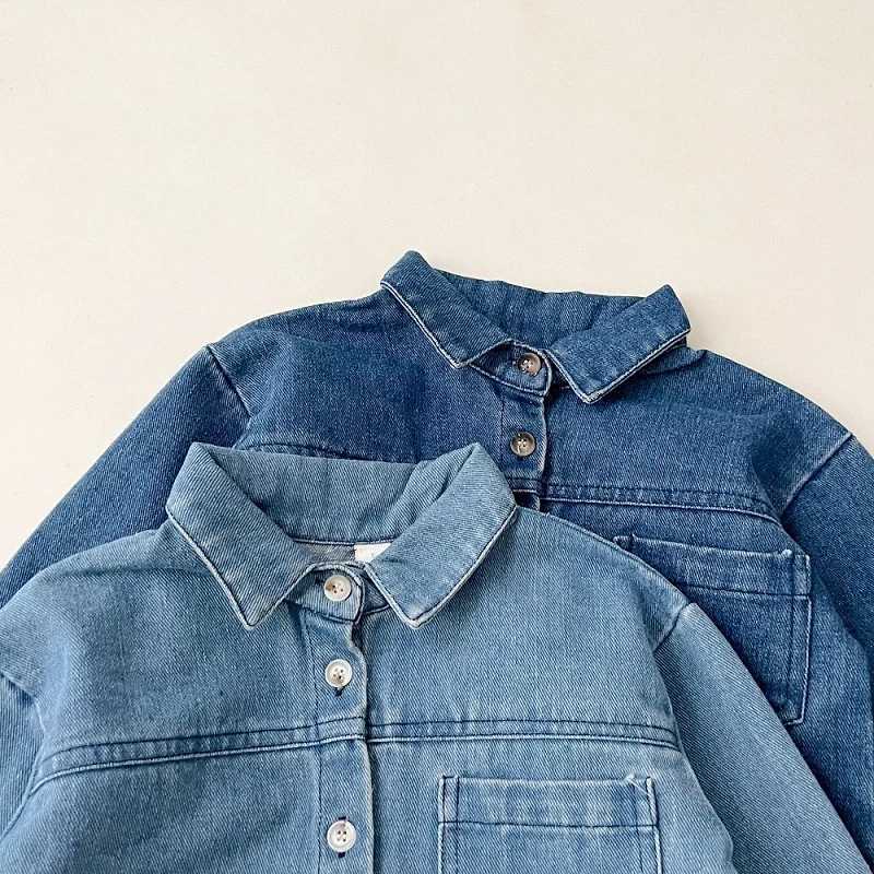 Clothing Sets Baby clothes 2024 new childrens solid color long sleeved denim set boys and girls cardigan long pants casual sports two-piece