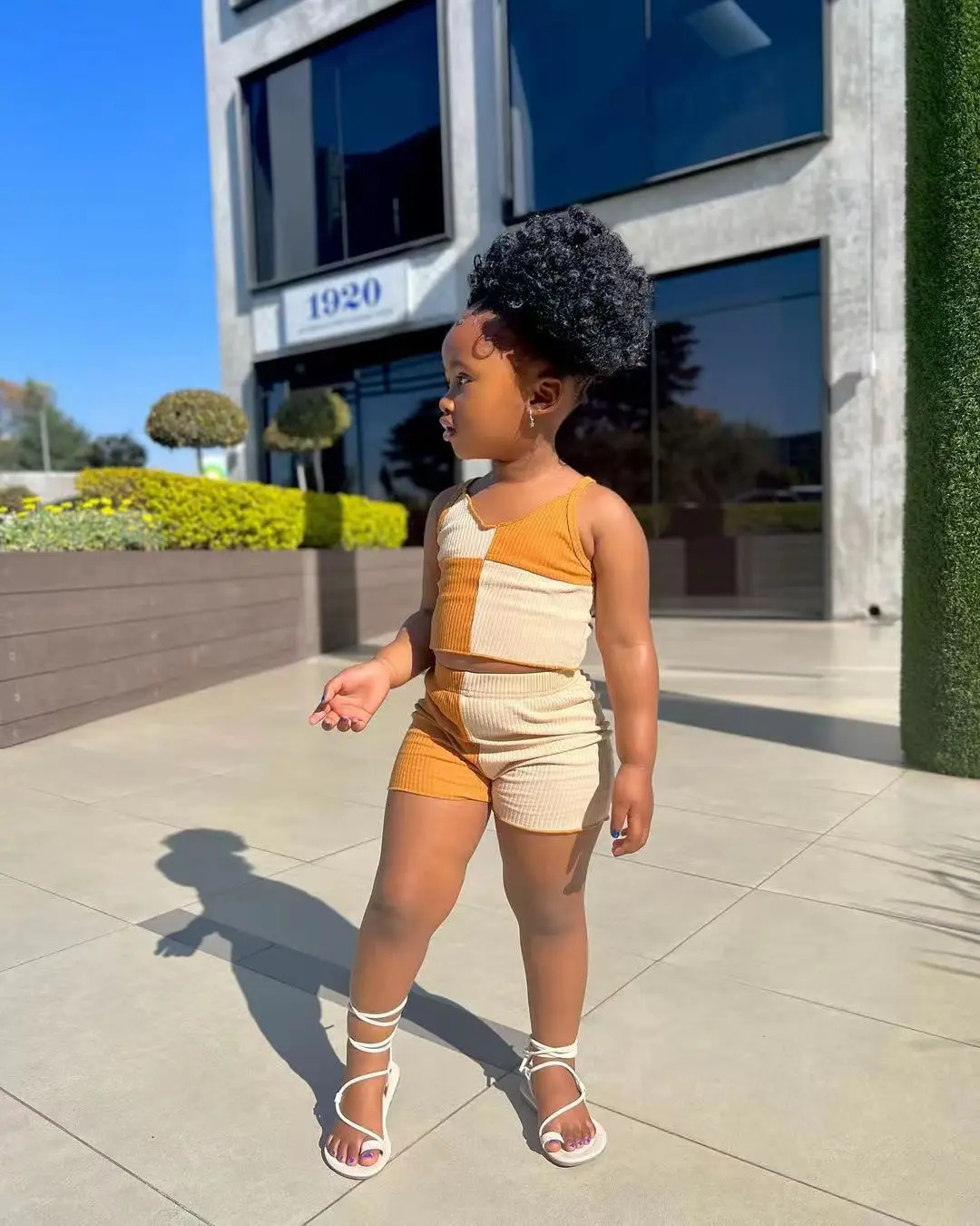 Kids Baby Childrens and girls clothing Summer color matching sleeveless suspenders backless shorts vest Casual set Age 3-8 240709