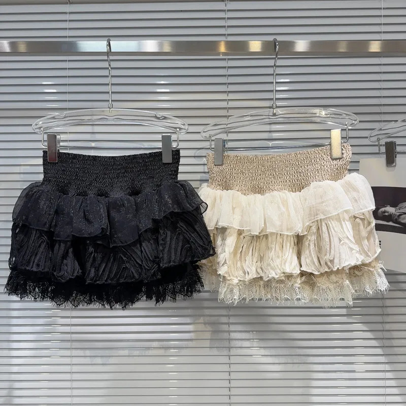 PREPOMP Summer Arrival Multi Layer Lace Ruffles Fluffy Short Mini Skirt Women GR091 240710