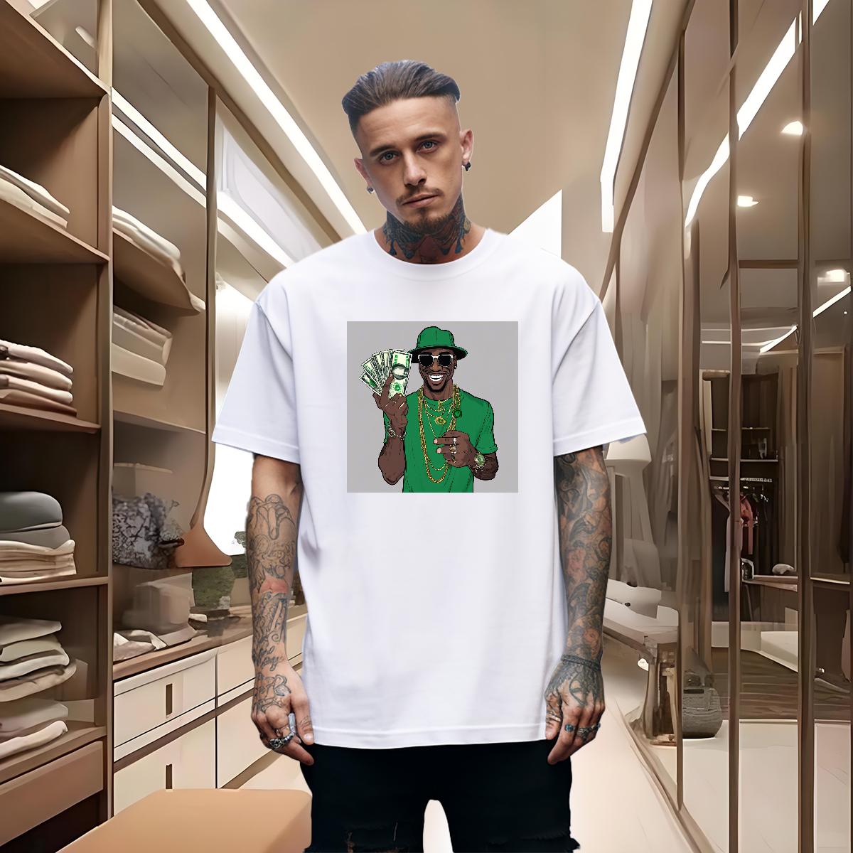 Cool Men T Shirts XH 230g 100% Cotton Spring Summer O-Neck Short Sleeve Cotton Men Clothes T-Shirt Fashion New DIY Printed Tees