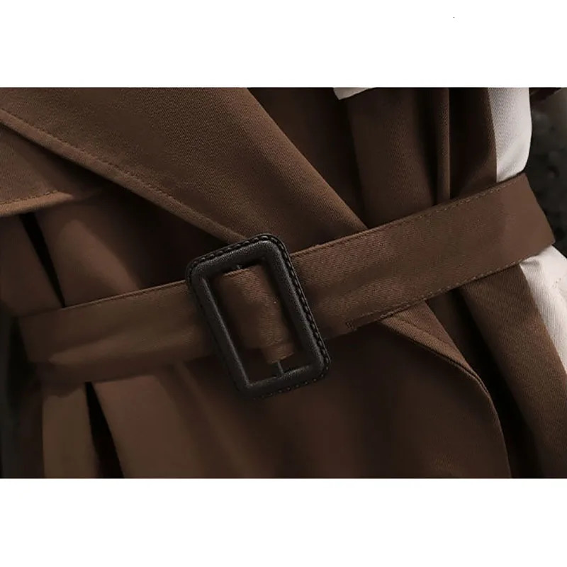 Autumn Korean Mid-length Trench Coat Women Fashion Contrast Color Patchwork Spring Windbreaker Coat Female Windproof Jacket 240716