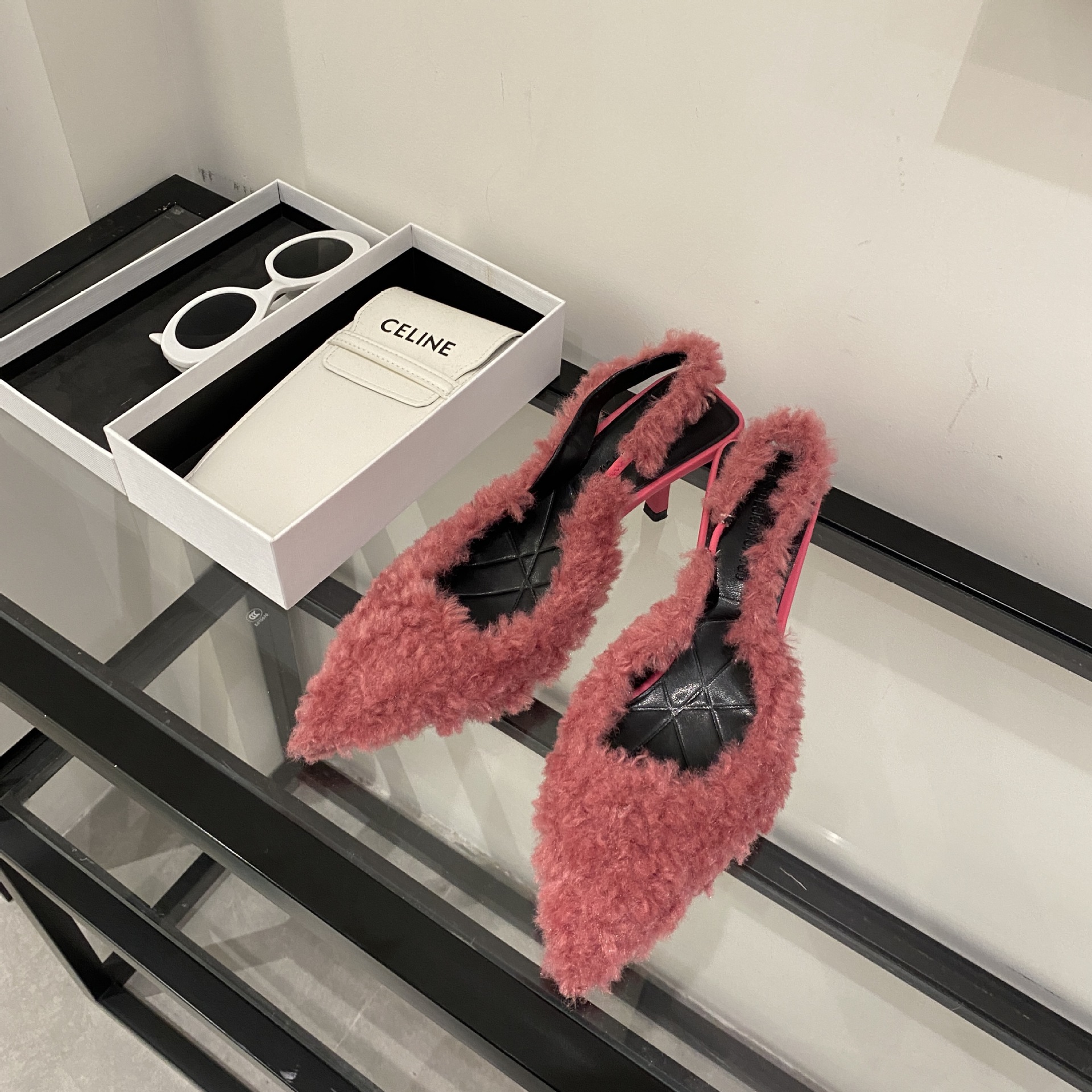 shipping women slim sandals Free heels fairy style for spring 2023. New design with pointed back and empty high-heeled fur sole Lhshoe