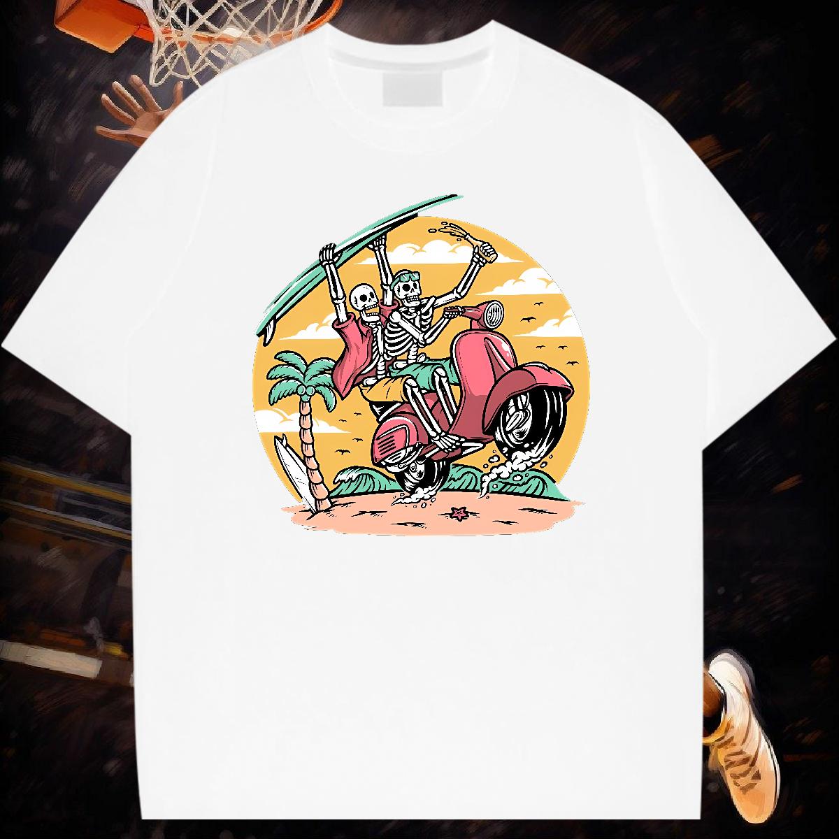 5A Men Tees Skeleton 100% Cotton 230g Round Neck Short Sleeve Hip Hop T-Shirts Customized Fashion Design Polos