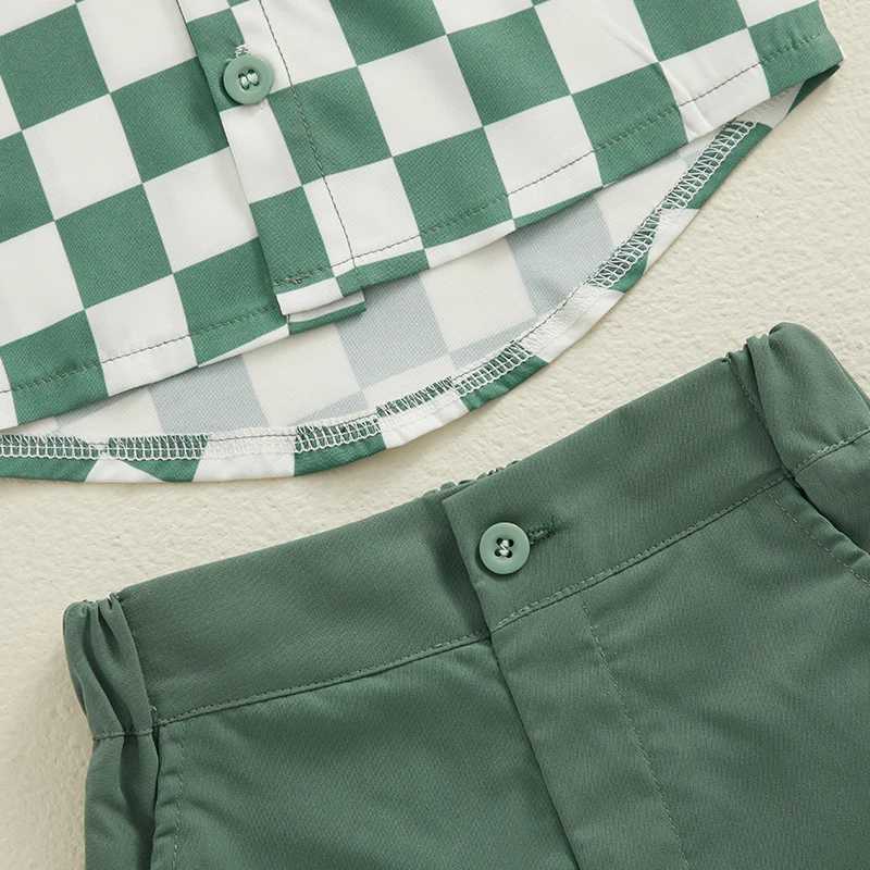 Clothing Sets Summer Toddler Boys Gentleman Outfit Clothing Checkerboard Print Button Short Sleeves Shirt and Shorts Set for Formal Wear
