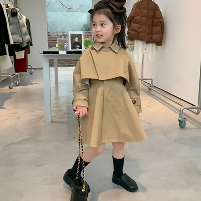 Girls Coat Windbreak Jacket Cotton Outwear Vintage Spring Autumn Outdoor Kids Windproof Childrens Clothing 240710
