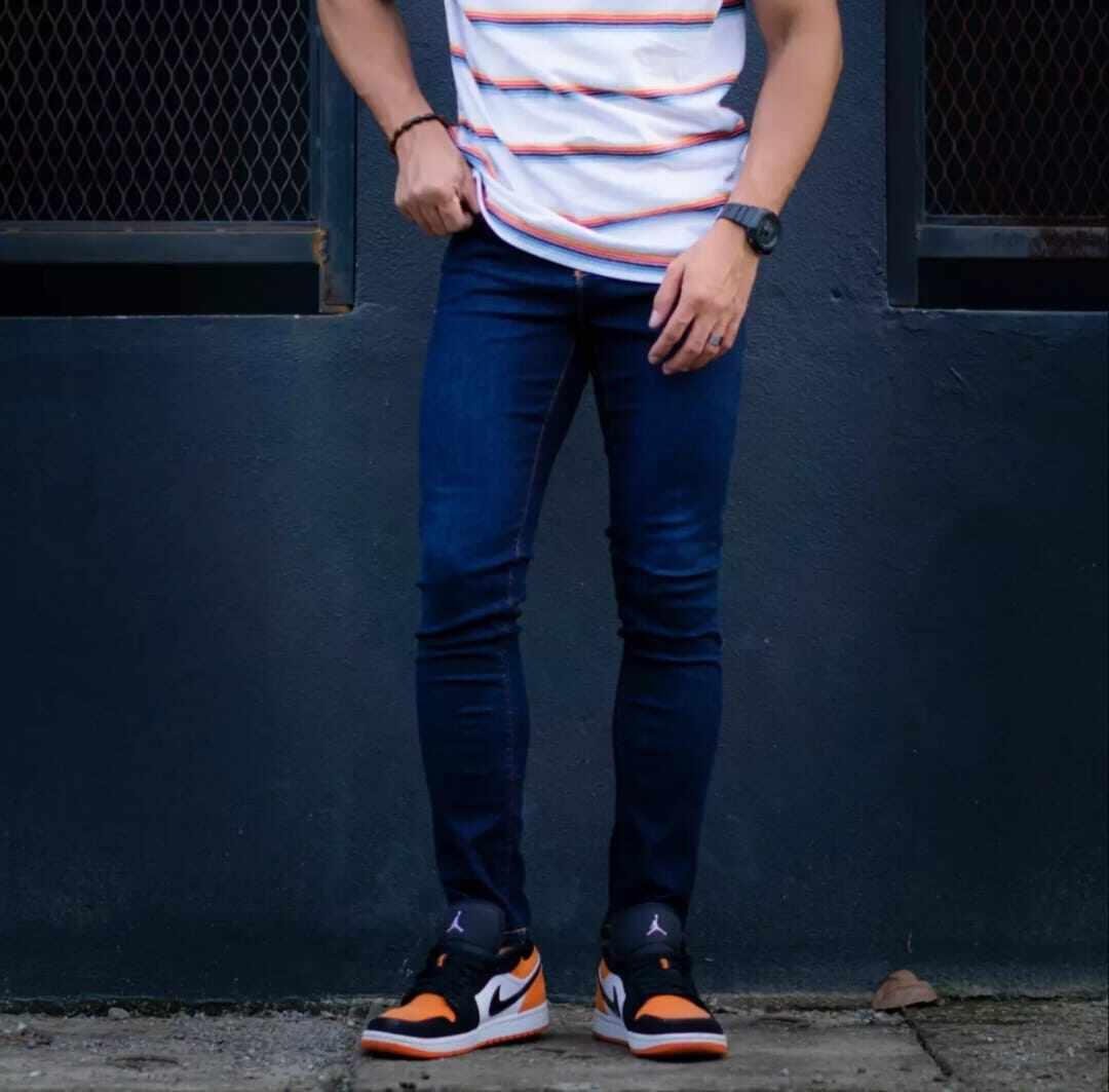 Pants men's fashionable high-quality Korean slim fit plain denim jeans Bergetah men's casual jeans
