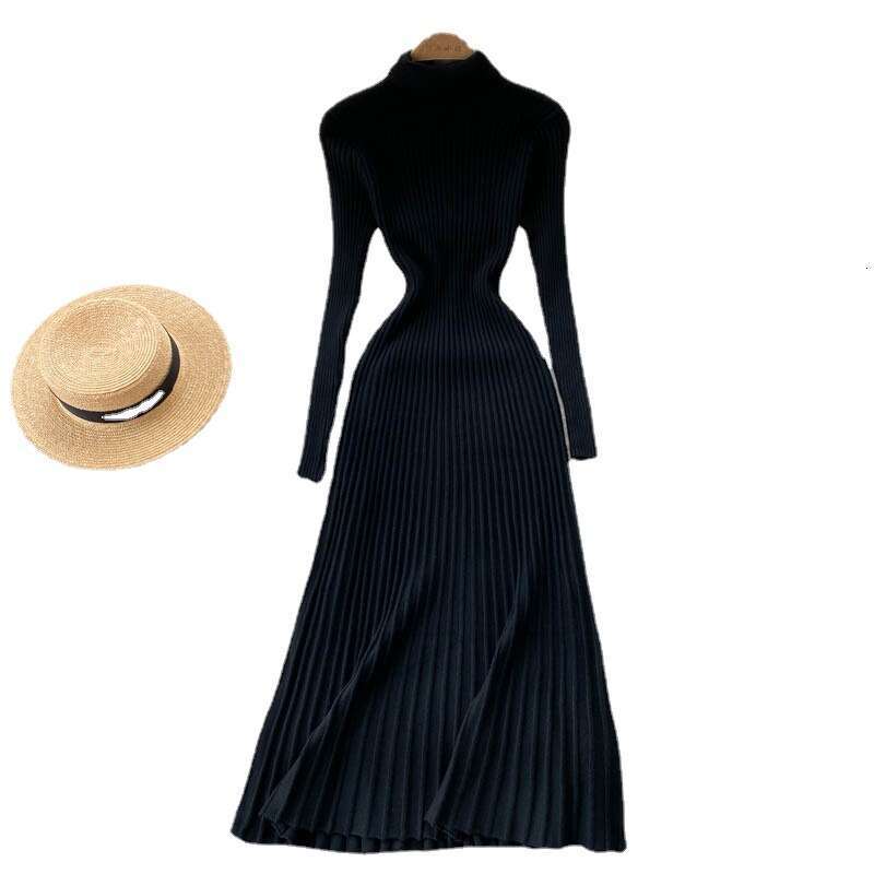 Autumn 2022 New Goddess Temperament High Neck Slim Fit Medium Long Style with Inner Bottom Skirt Knitted Dress Chiffon Floral Dress Short Sexy Silk Dr